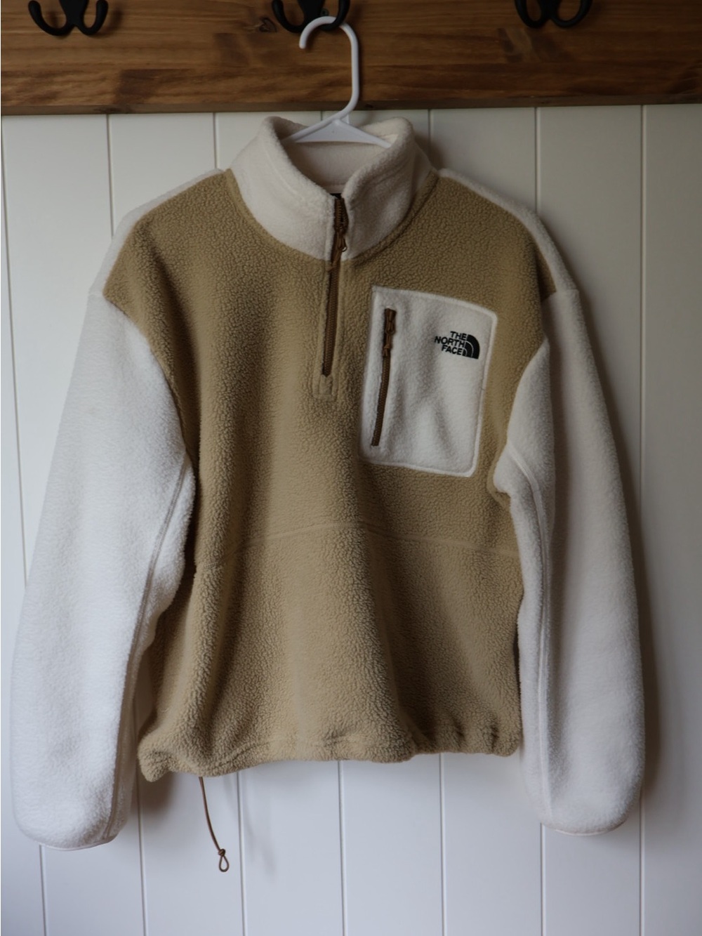 The North Face Two-Tone Fleece Pullover - Cream & Tan Yumiori 1/4 Zip Size L